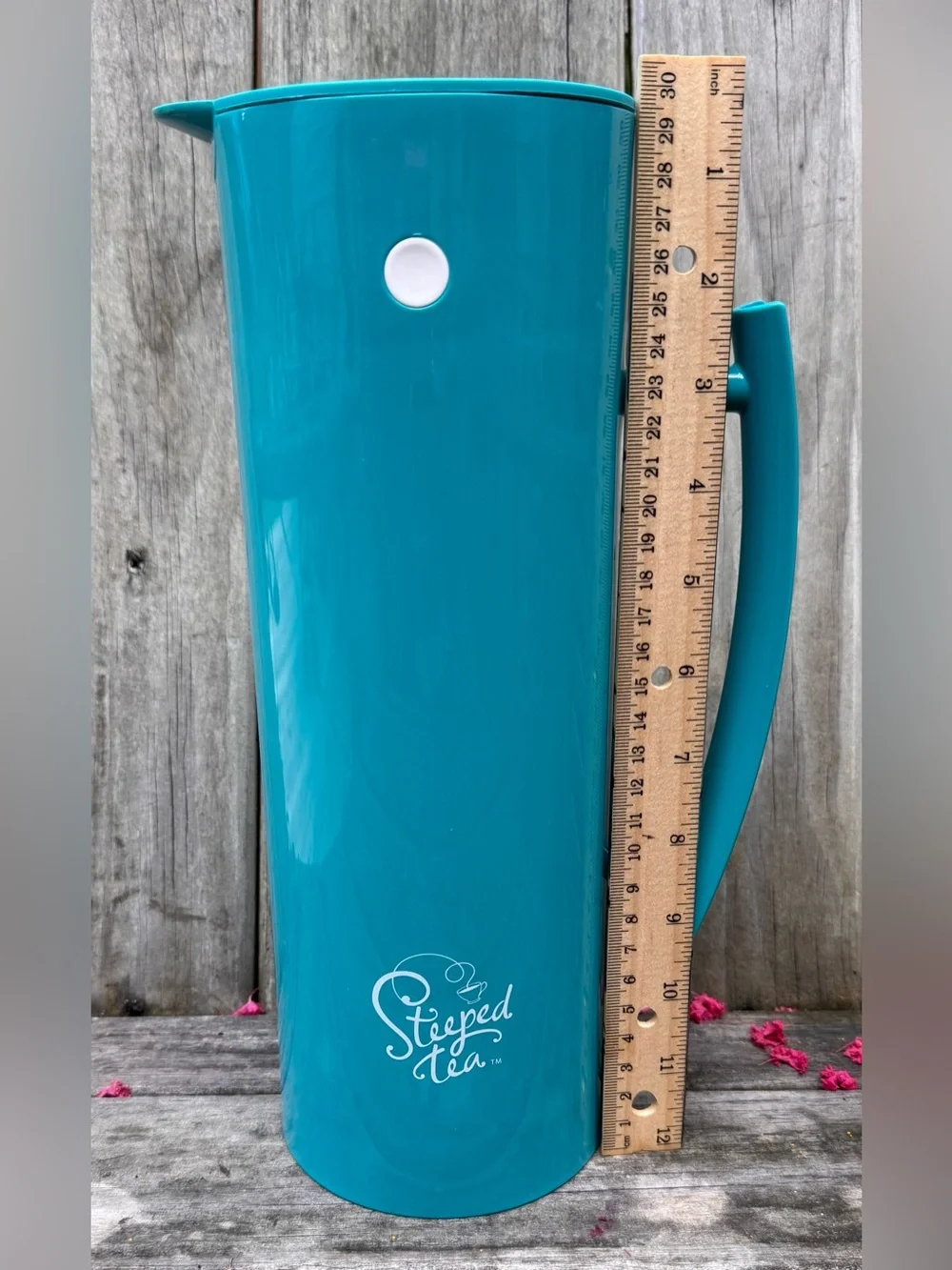 NIB teal Tip Top Tea Carafe by Steeped Tea/Sipology • glass lined • RARE